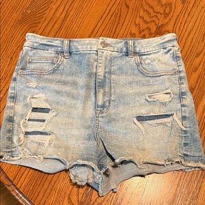 American Eagle Light Blue Distressed Jean Shorts w/ Stretch Sz 12 Coastal Cowboy